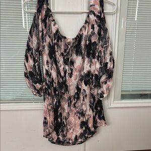 Mystree Asymmetrical Pink and Black 3/4 Sleeve Blouse